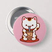 猫おもしろい – ボタン – MANEKI-NEKO BOBA KIT-TEA 缶バッジ (正面&裏面)