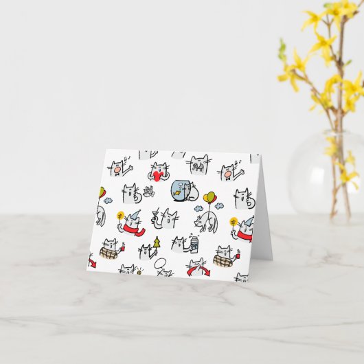 猫おもしろい、ミルク、魔法。 カード (黄色い花)