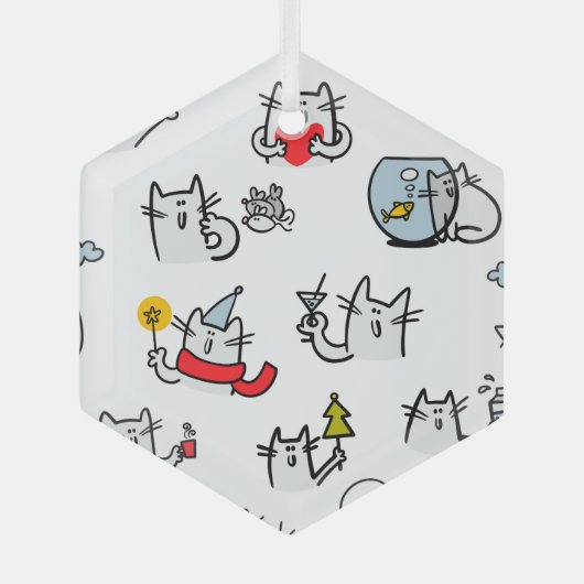猫おもしろい、ミルク、魔法。 ガラスオーナメント (正面)