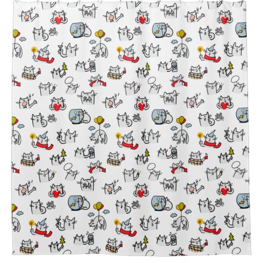 猫おもしろい、ミルク、魔法。 シャワーカーテン (正面)