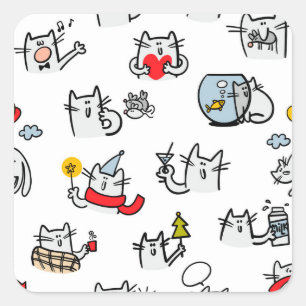 猫おもしろい、ミルク、魔法。 スクエアシール