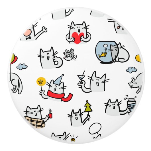 猫おもしろい、ミルク、魔法。 セラミックノブ (正面)