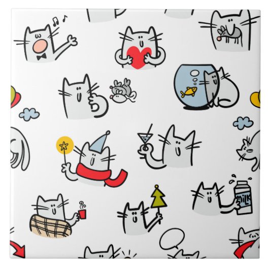 猫おもしろい、ミルク、魔法。 タイル (正面)