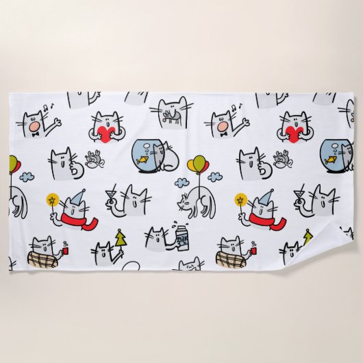 猫おもしろい、ミルク、魔法。 ビーチタオル (正面)