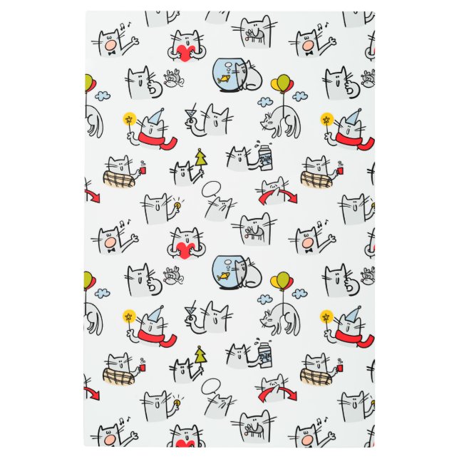 猫おもしろい、ミルク、魔法。 メタルプリント (正面)