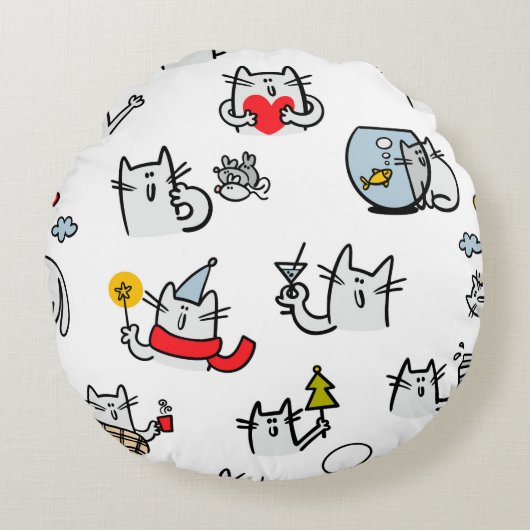 猫おもしろい、ミルク、魔法 ラウンドクッション (正面)