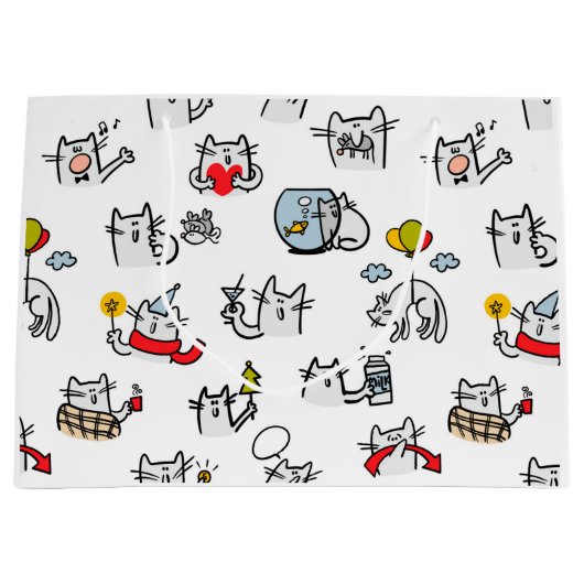 猫おもしろい、ミルク、魔法。 ラージペーパーバッグ (正面)
