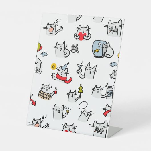 猫おもしろい、ミルク、魔法。 台座サイン (正面)