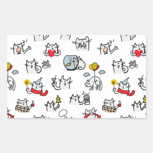 猫おもしろい、ミルク、魔法。 長方形シール (正面)