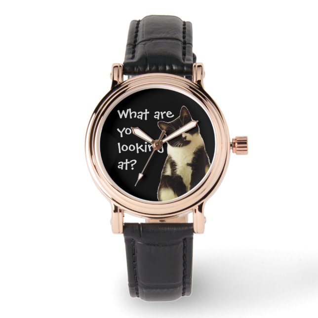 猫おもしろい「何を見てるんだ！」 腕時計 (正面)