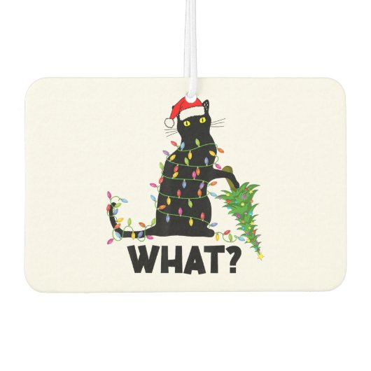 猫おもしろいChにクリスマスツリーを押し付ける黒猫 カーエアーフレッシュナー (正面)