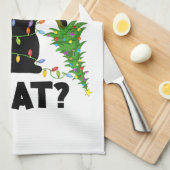 猫おもしろいChにクリスマスツリーを押し付ける黒猫 キッチンタオル (四つ折り)