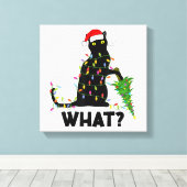 猫おもしろいChにクリスマスツリーを押し付ける黒猫 キャンバスプリント (インサイチュ (ウッドフロア))