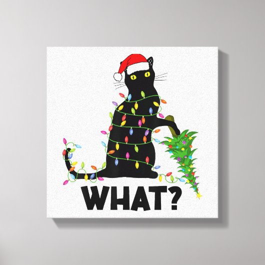 猫おもしろいChにクリスマスツリーを押し付ける黒猫 キャンバスプリント (正面)