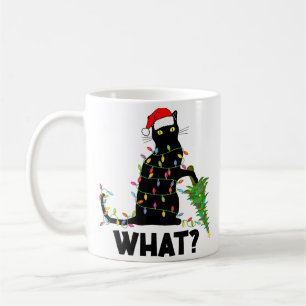 猫おもしろいChにクリスマスツリーを押し付ける黒猫 コーヒーマグカップ