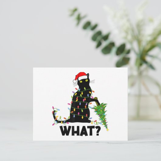 猫おもしろいChにクリスマスツリーを押し付ける黒猫 シーズンカード (スタンド正面)
