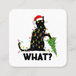 猫おもしろいChにクリスマスツリーを押し付ける黒猫 スクエア名刺