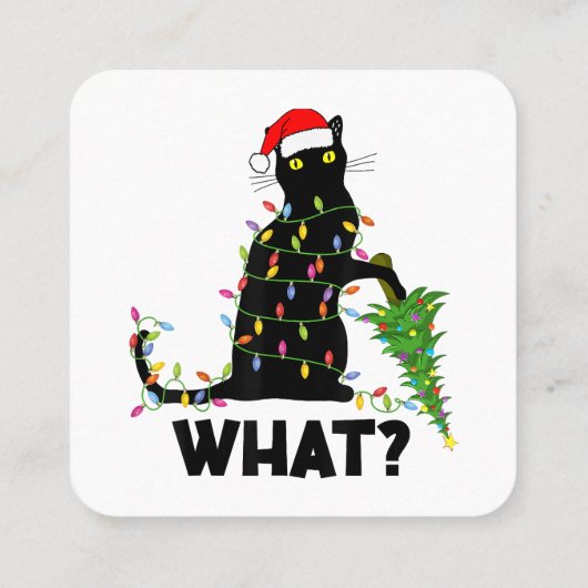 猫おもしろいChにクリスマスツリーを押し付ける黒猫 スクエア名刺 (裏面)
