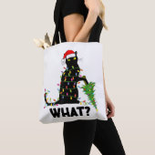 猫おもしろいChにクリスマスツリーを押し付ける黒猫 トートバッグ (クローズアップ)