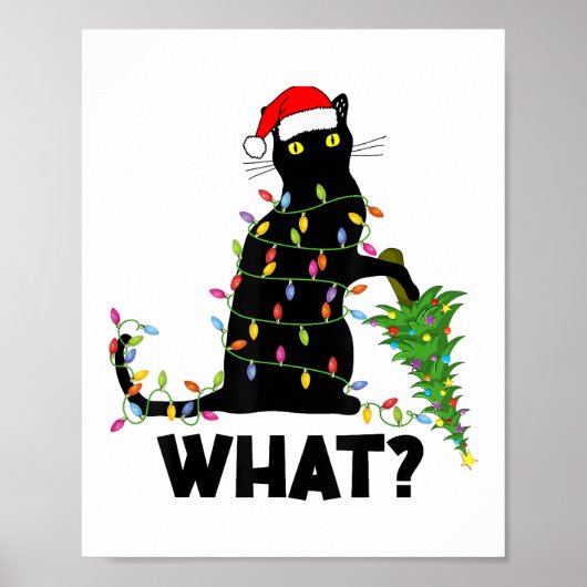 猫おもしろいChにクリスマスツリーを押し付ける黒猫 ポスター (正面)