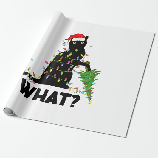猫おもしろいChにクリスマスツリーを押し付ける黒猫 ラッピングペーパー (アンロールド)