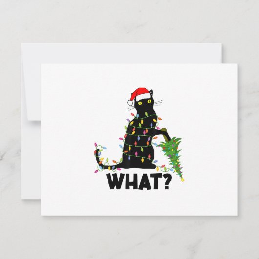 猫おもしろいChにクリスマスツリーを押し付ける黒猫 出欠カード (正面)