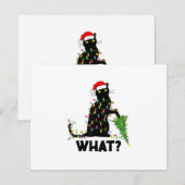 猫おもしろいChにクリスマスツリーを押し付ける黒猫 出欠カード (正面/裏面)