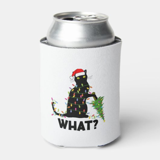 猫おもしろいChにクリスマスツリーを押し付ける黒猫 缶クーラー (缶正面)