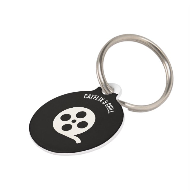 猫おもしろいIDラベル- 「Catflix & Chill」 ペット　ネームタグ (側面)