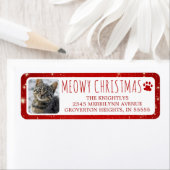 猫おもしろいMEOWY CHRISTMAS PHOTO Red Pawprint ラベル (インサイチュ)