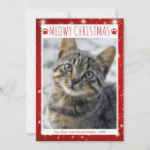 猫おもしろいMEOWY CHRISTMAS PHOTO Red Pawprints シーズンカード (正面)