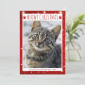 猫おもしろいMEOWY CHRISTMAS PHOTO Red Pawprints シーズンカード (スタンド正面)