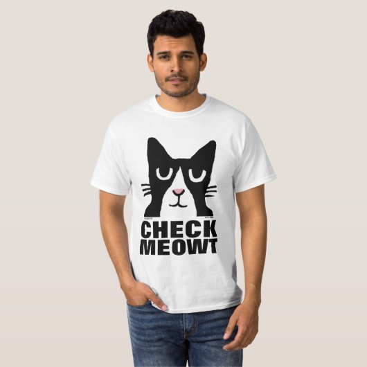 猫おもしろいTシャツパンダ子猫チェックMEOWT Tシャツ (正面フル)
