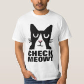 猫おもしろいTシャツパンダ子猫チェックMEOWT Tシャツ (正面)