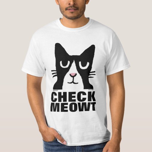 猫おもしろいTシャツパンダ子猫チェックMEOWT Tシャツ (正面)