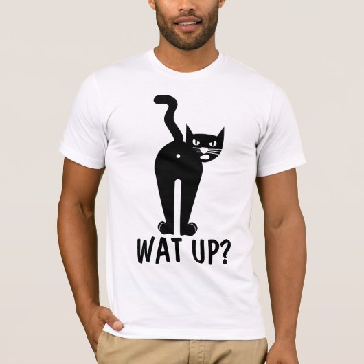 猫おもしろいTシャツ。どうしたの？ Tシャツ (正面)