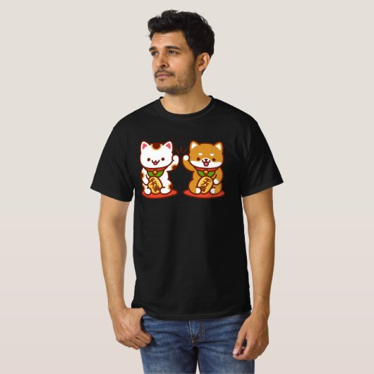 猫おもしろいTシャツ – 招き猫ハイファイブ Tシャツ (正面フル)