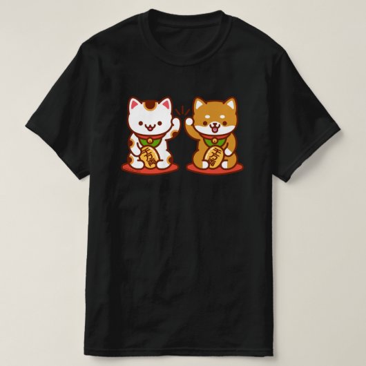 猫おもしろいTシャツ – 招き猫ハイファイブ Tシャツ (デザイン正面)