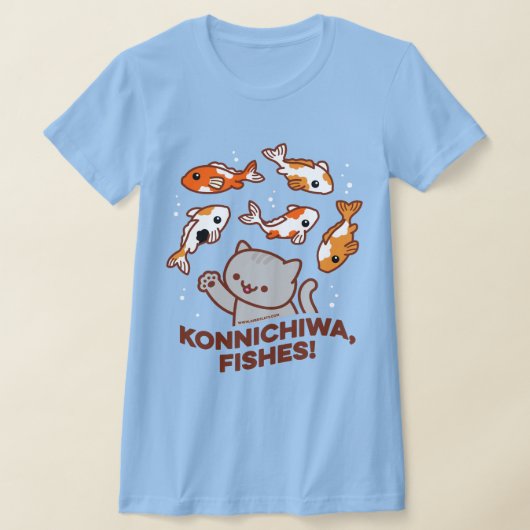 猫おもしろいTシャツ – KONNICHIWA FISHES Tシャツ (レイダウン)