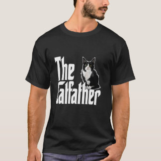 猫おやじ 猫ファーザー かわいい 黒白 猫 太っちょ Tシャツ