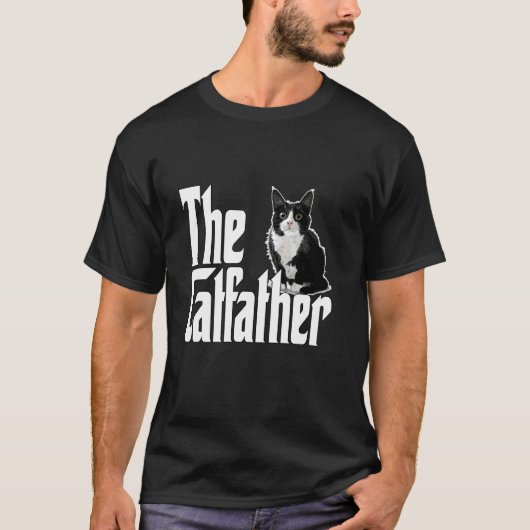 猫おやじ 猫ファーザー かわいい 黒白 猫 太っちょ Tシャツ (正面)