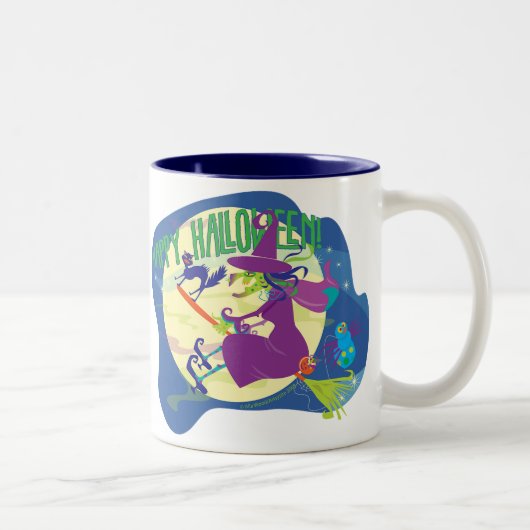猫およびくもを持つマグのハッピーハローウィンの魔法使い ツートーンマグカップ (右)