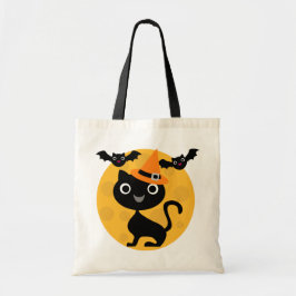 猫およびこうもりのハロウィンのTシャツおよびギフト トートバッグ