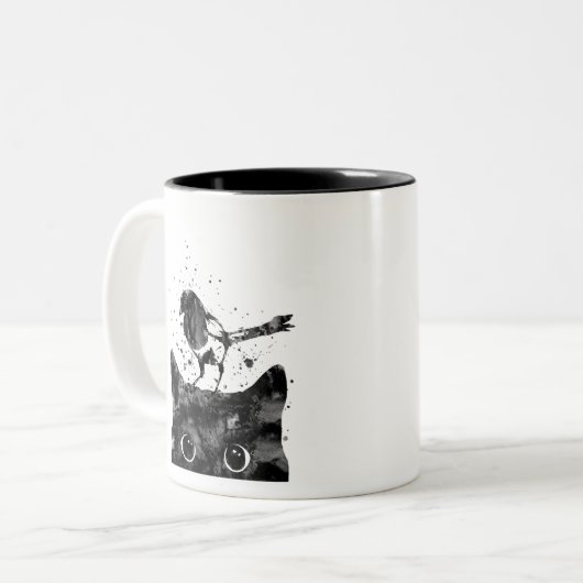猫およびカササギをかいま見ること ツートーンマグカップ (正面左)