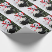 猫およびサンタの雪だるまのクリスマス ラッピングペーパー (角)