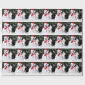 猫およびサンタの雪だるまのクリスマス ラッピングペーパー (フラット)