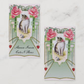 猫およびバラの名刺のテンプレート 名刺 (正面/裏面)