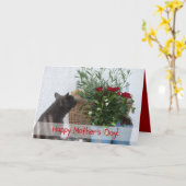 猫およびバラの幸せな母の日! カード (黄色い花)