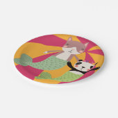 猫およびパンダの夏の人魚 ペーパープレート (アングル)