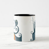 猫およびフクロウ ツートーンマグカップ (中央)